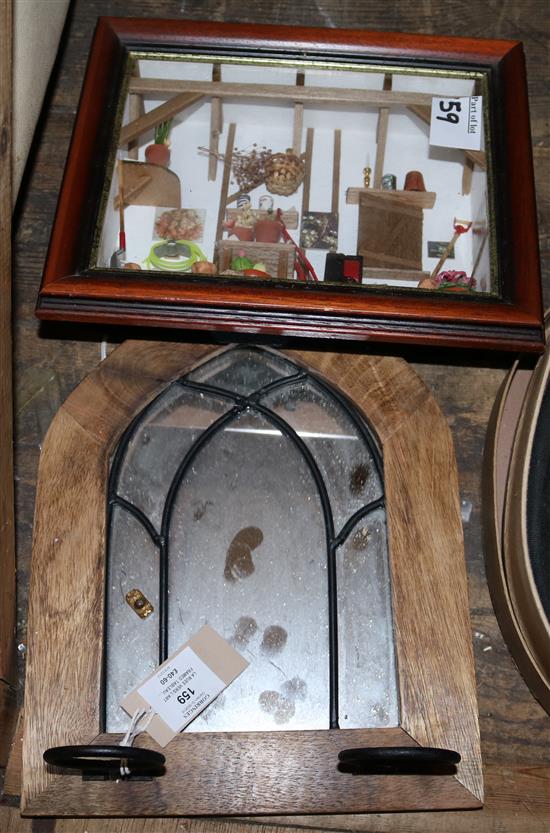 La Ruee Vers lArt framed tableau, Jardinier, with certificate & a mirrored wall sconce in Gothic wood frame(-)